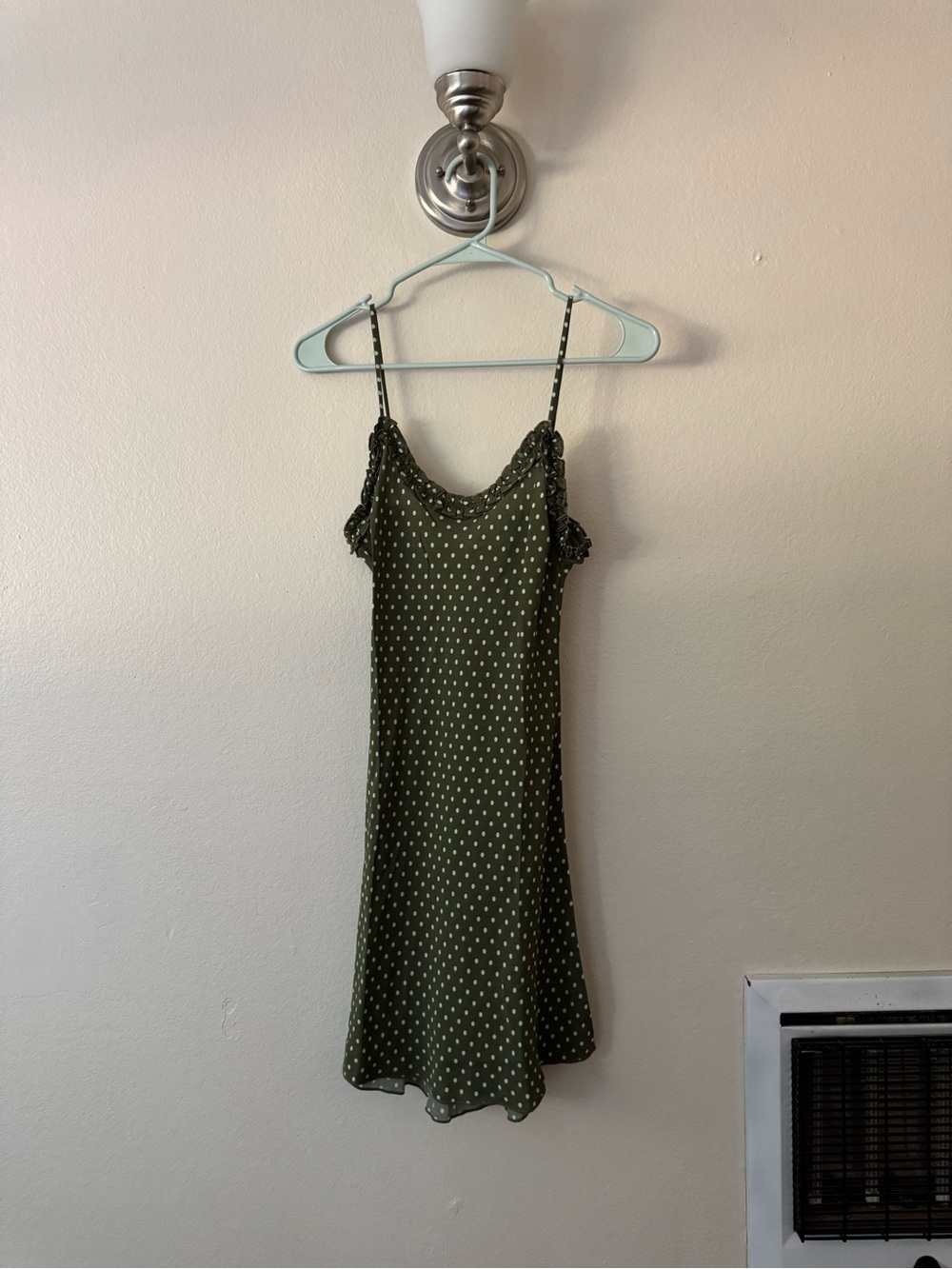 Realisation Par Eliza Dress Khaki Spot Olive Green Polka Dot Slip Dress - Picture 2 of 9
